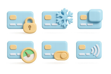 Minimalist icon set featuring credit card concepts for financial and security design