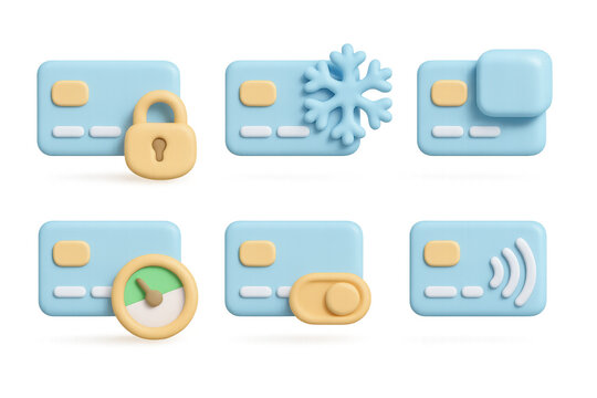 Minimalist icon set featuring credit card concepts for financial and security design