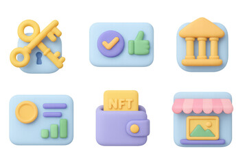 Modern cryptocurrency icon set featuring finance elements and nft concepts for digital applications