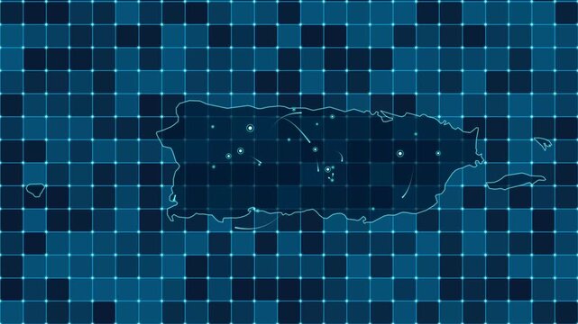 Digital grid map animation of Puerto Rico, Technology, Communication, Transportation
