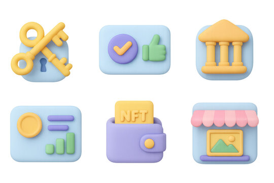 Modern cryptocurrency icon set featuring finance elements and nft concepts for digital applications