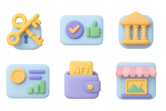 Modern cryptocurrency icon set featuring finance elements and nft concepts for digital applications