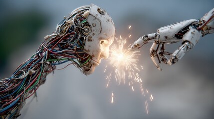 A tangled knot of colored wires being expertly untangled by a single, glowing robotic arm, concept of complex problem-solving and process optimization