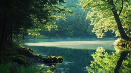 Imagine a hidden spot by a quiet lake, where the forest and water meet. What feelings of solitude and relaxation come over you in this secluded place?
