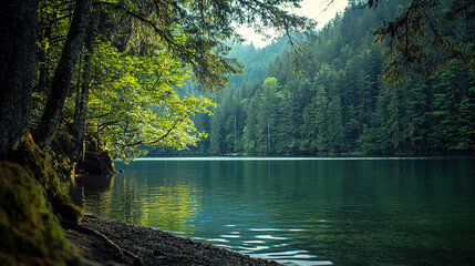Imagine a hidden spot by a quiet lake, where the forest and water meet. What feelings of solitude and relaxation come over you in this secluded place?