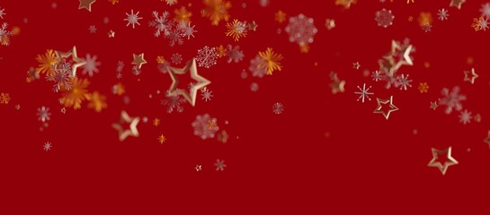 Christmas background with golden stars and snowflakes on a vibrant red backdrop, evoking warmth and holiday cheer for festive designs and events