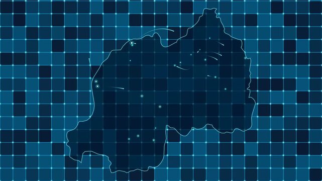 Digital grid map animation of Rwanda, Technology, Communication, Transportation