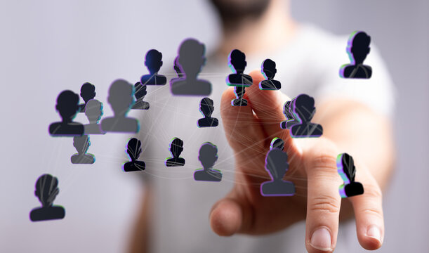 Connecting people in business or community through networking and social media concept. Human interaction with