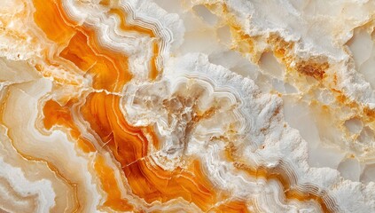 Close-up texture of an elegant orange and white marble surface with subtle veining.

