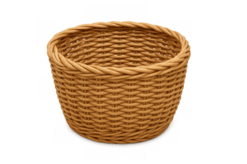 Empty wicker basket with transparent background for compositions