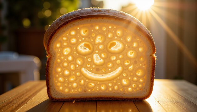  Epiphany sliced bread with a smiley face illuminated by morning sunlight  