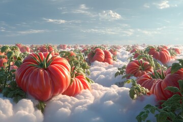 Bountiful Red Tomatoes Floating on Ethereal Cloud Fields