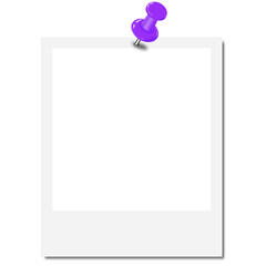 Blank Polaroid Photo Frame with Violet Pushpin on Transparent Background