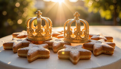 Sweet pastries shaped like stars and crowns in modern casual style