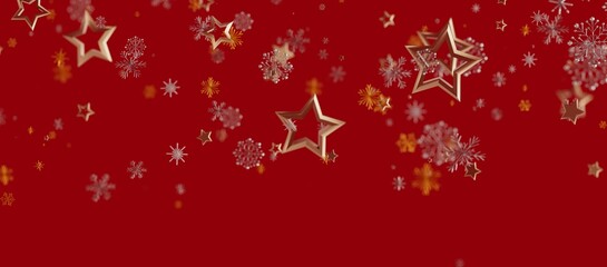 Christmas background with golden stars and snowflakes on a red background, perfect for holiday greetings and festive designs. Holiday season, wi © vegefox.com