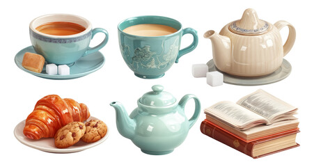 Serene Collection of Teas, Treats, and Literature with Watercolor Aesthetics