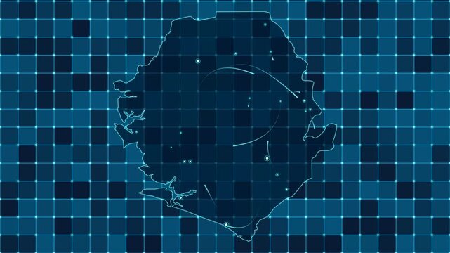 Digital grid map animation of Sierra Leone, Technology, Communication, Transportation