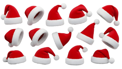 Santa Claus hats set, Christmas hat and New Year celebration, close-up object.