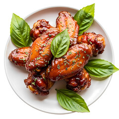 Grilled chicken breast with vegetables, Grilled chicken wings with sauce.