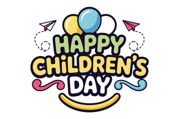 Obraz premium Illustration of happy children's day with balloons and paper airplanes design