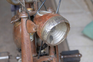 Close up of vintage lights on a classic motorcycle. For graphic design, 3D rendering and banners