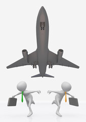 Verkehrsflugzeug mit 3D Figuren als rennende Geschäftsleute