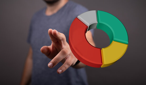A business analyst presenting a pie chart, showcasing data analytics, statistical analysis, and financial growth. Perfect for business reports a - Powered by Adobe