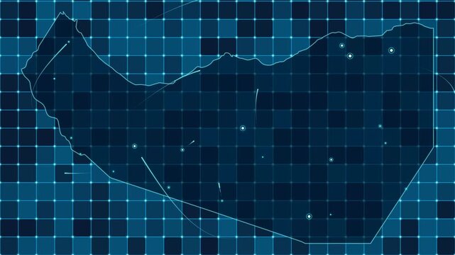 Digital grid map animation of Somaliland, Technology, Communication, Transportation