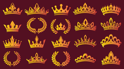 Collection of golden crowns and laurel wreaths vector illustrations set © NAZMA