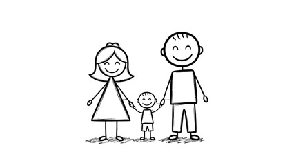 Simple illustration depicting a happy family of three, holding hands and smiling.