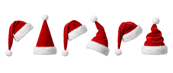 set collection of red santa claus christmas hat seasonal design pattern isolated white background