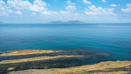 view over rocky Albania coast in the far distance.