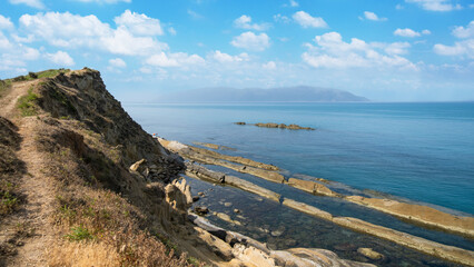 view over rocky Albania coast in the far distance.