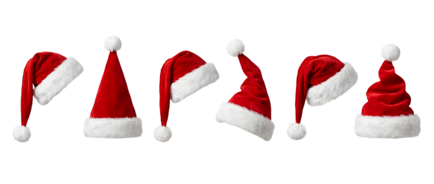 set collection of red santa claus christmas hat seasonal design pattern isolated white background - Powered by Adobe