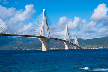 Rio-Antirio Bridge across the Gulf of Corinth Greece Peloponnese Peninsula