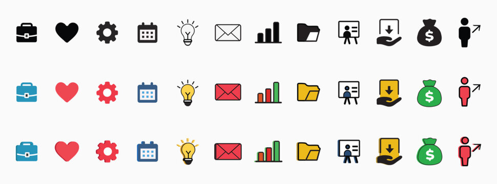 Professional Icon Set for Job Search, Recruitment & Career Development .  Modern Career & Recruitment Icon Collection, Job Search, Interviews & Training                                    