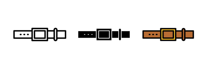Fototapeta premium Belt icon a simple outline of a belt with a clean rectangular buckle and a smooth strap looped through, drawn in a minimal flat style.