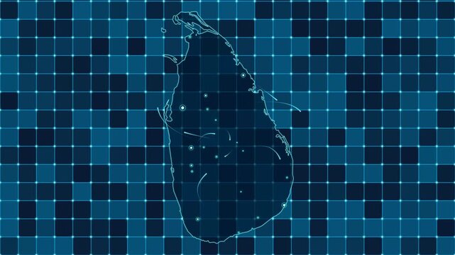 Digital grid map animation of Sri Lanka, Technology, Communication, Transportation