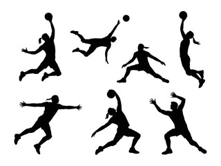 Dynamic collection of basketball player action poses vector.