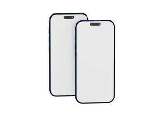 Two blank modern smartphones with white screens, perfect for showcasing an app or website design, isolated on w
