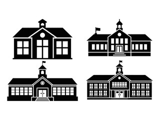 Simple classic school building vector icon for education design.