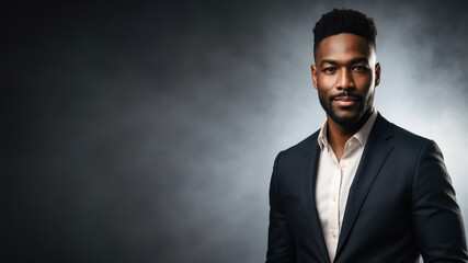 Obraz premium Confident man in suit poses against dark background