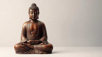 Elegant wooden Buddha statue in peaceful meditation pose