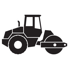 Naklejka premium Road roller icon simple black glyph vector illustration isolated on white background for construction and transportation themes