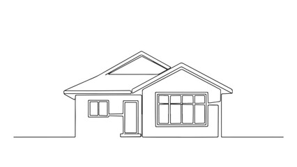 Modern suburban house architecture drawn with a single continuous line art, perfect for minimalist design projects