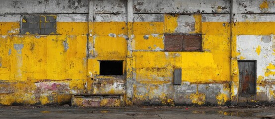 Weathered yellow wall in an abandoned warehouse