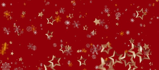 Christmas background with golden stars and snowflakes on a red background, perfect for holiday season, celebration, and festive desig