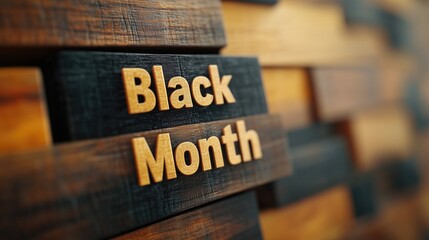 Black month text on wooden blocks background