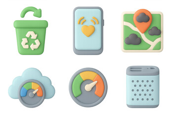 Eco-friendly icons with recycling, technology, and navigation elements for digital design projects