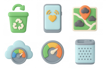 Eco-friendly icons with recycling, technology, and navigation elements for digital design projects